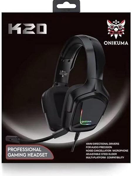 ONIKUMA K20 Socket USB Stereo Gaming Headset with LED Light and Noise Isolating Microphone for Mobile/PC/PS4/Xbox One and Mac Over Ear